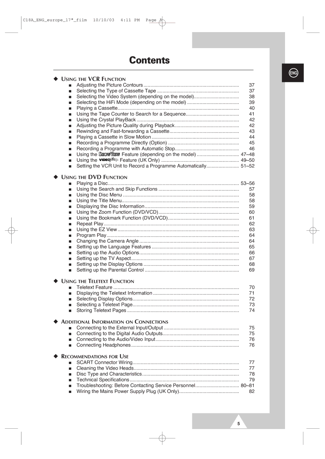 Samsung UW17J11VD5XXEC, UW17J11VD5XXEG, UW17J11VD5XXEF, UW17J11VD5XXEU manual Contents 