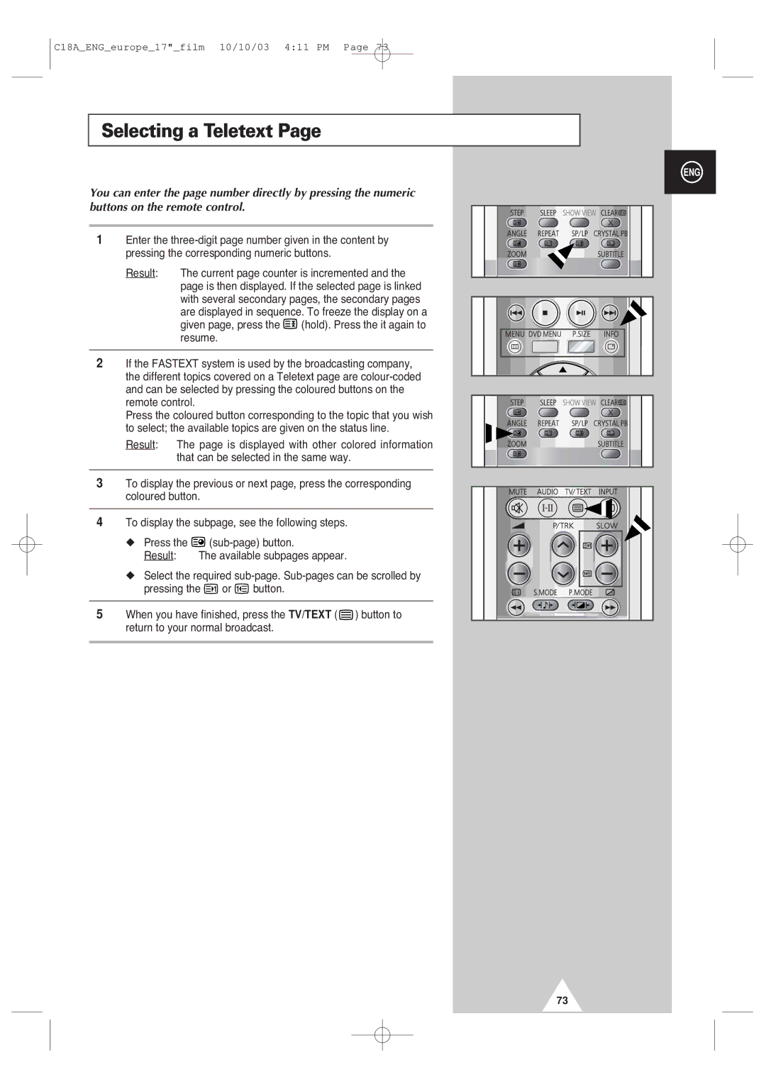 Samsung UW17J11VD5XXEC, UW17J11VD5XXEG, UW17J11VD5XXEF, UW17J11VD5XXEU manual Selecting a Teletext 