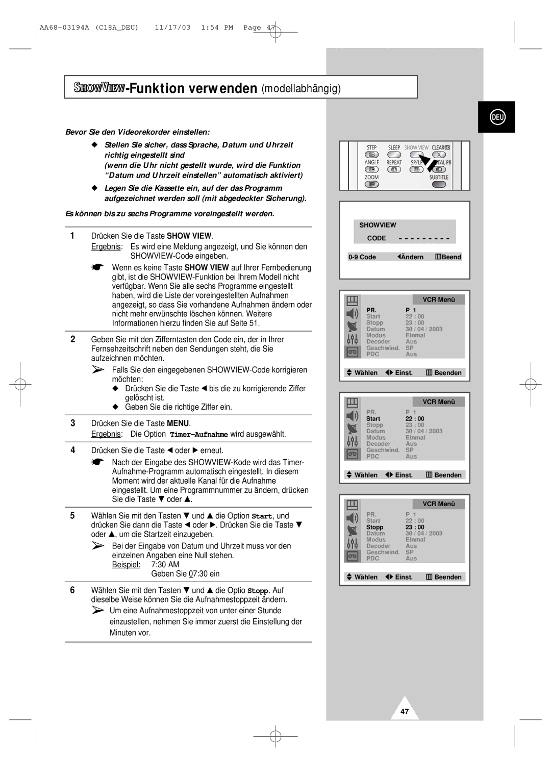 Samsung UW17J11VD5XXEU manual Funktion verwenden modellabhängig, Es können bis zu sechs Programme voreingestellt werden 