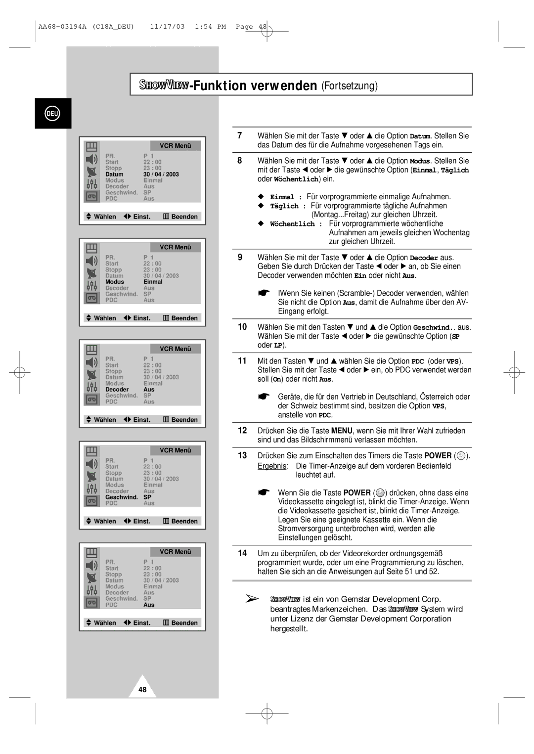 Samsung UW17J11VD5XXEG, UW17J11VD5XXEC, UW17J11VD5XXEF, UW17J11VD5XXEU manual Funktion verwenden Fortsetzung, Leuchtet auf 