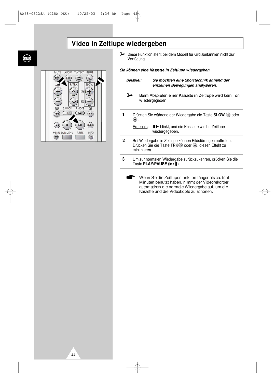 Samsung UW17J11VD5XXEF, UW17J11VD5XXEG, UW17J11VD5XXEC manual Video in Zeitlupe wiedergeben 