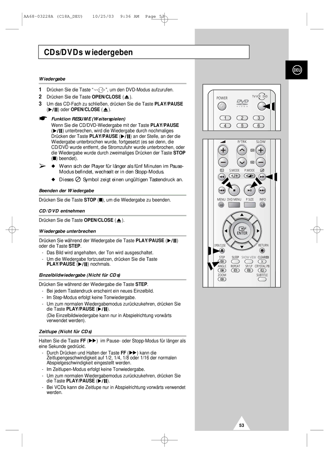 Samsung UW17J11VD5XXEF, UW17J11VD5XXEG, UW17J11VD5XXEC manual CDs/DVDs wiedergeben 