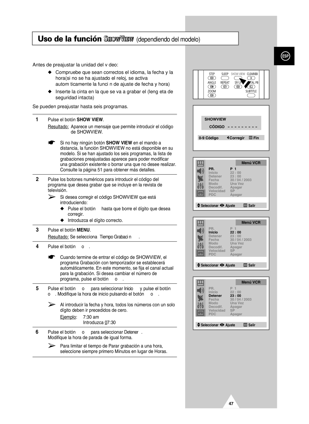 Samsung UW21J10VD5XXEF, UW21J10VD5XXEC Uso de la función dependiendo del modelo, Antes de preajustar la unidad del vídeo 