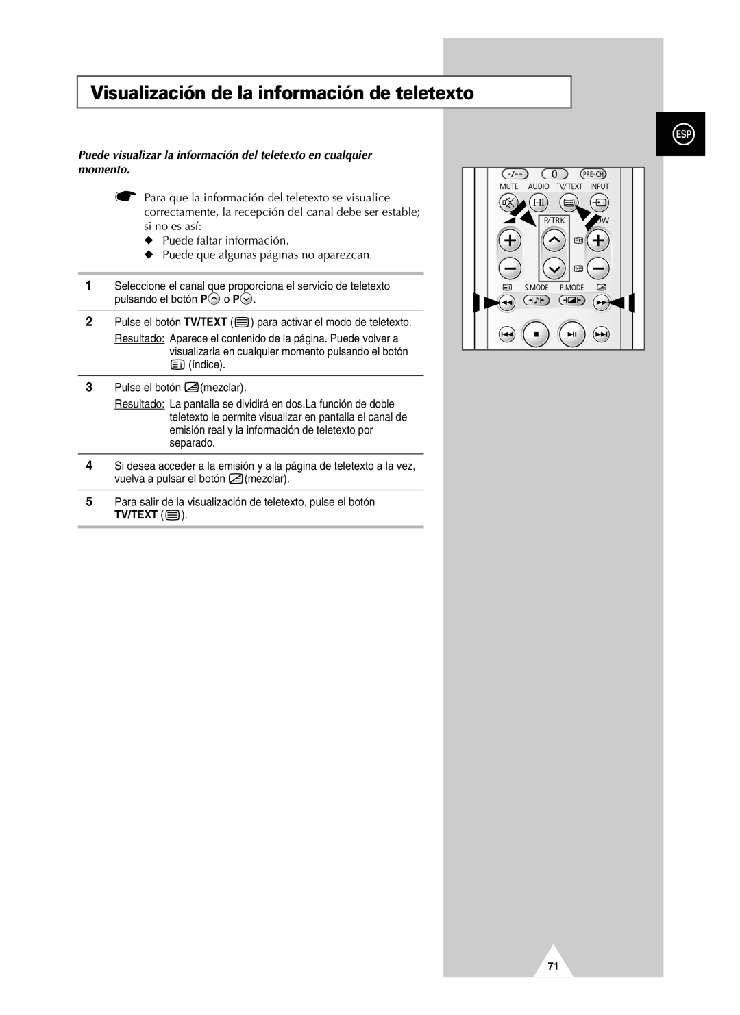 Samsung UW21J10VD5XXEF, UW21J10VD5XXEC, UW28J10VD5XXEC manual Visualización de la información de teletexto 