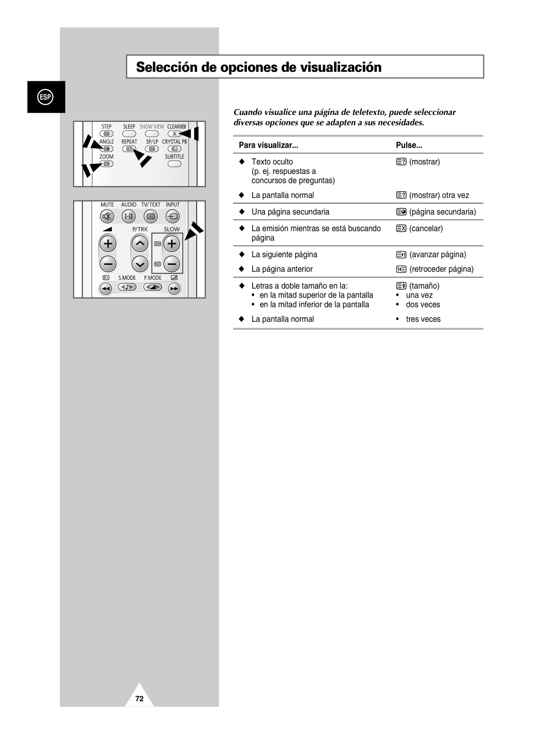 Samsung UW21J10VD5XXEC, UW28J10VD5XXEC, UW21J10VD5XXEF manual Selección de opciones de visualización, Para visualizar Pulse 