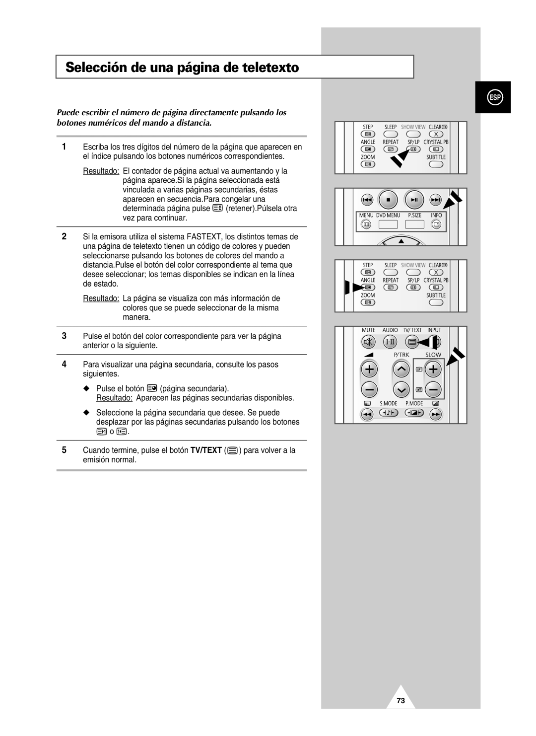 Samsung UW28J10VD5XXEC, UW21J10VD5XXEC, UW21J10VD5XXEF manual Selección de una página de teletexto 