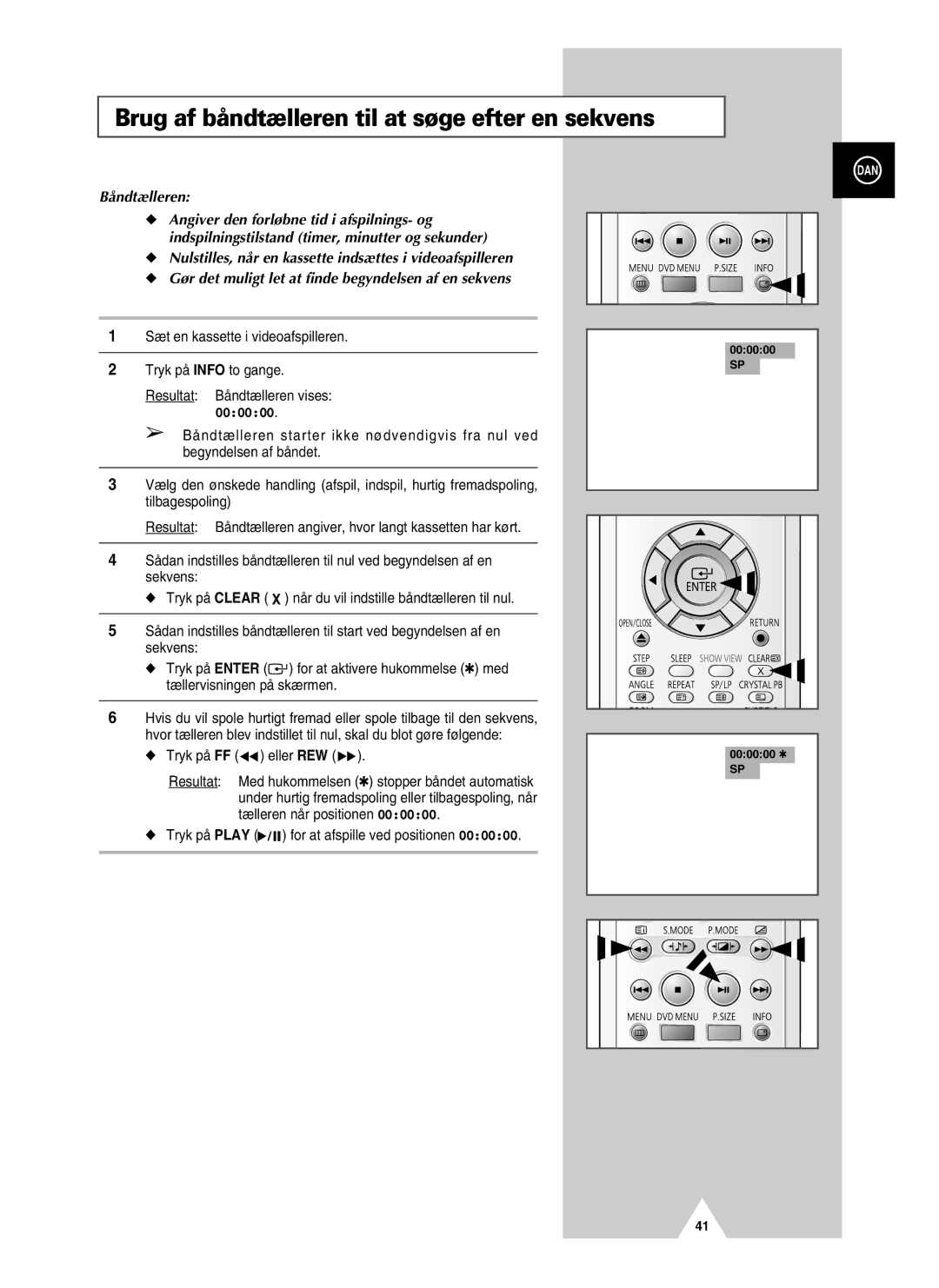 Samsung UW28J10VD5XXEC manual Brug af båndtælleren til at søge efter en sekvens, Båndtælleren, 000000, Tryk på FF eller REW 