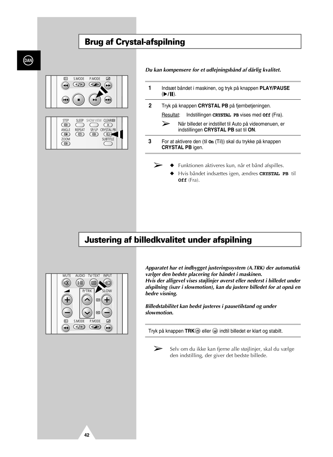 Samsung UW21J10VD5XXEC, UW28J10VD5XXEC manual Brug af Crystal-afspilning, Justering af billedkvalitet under afspilning 