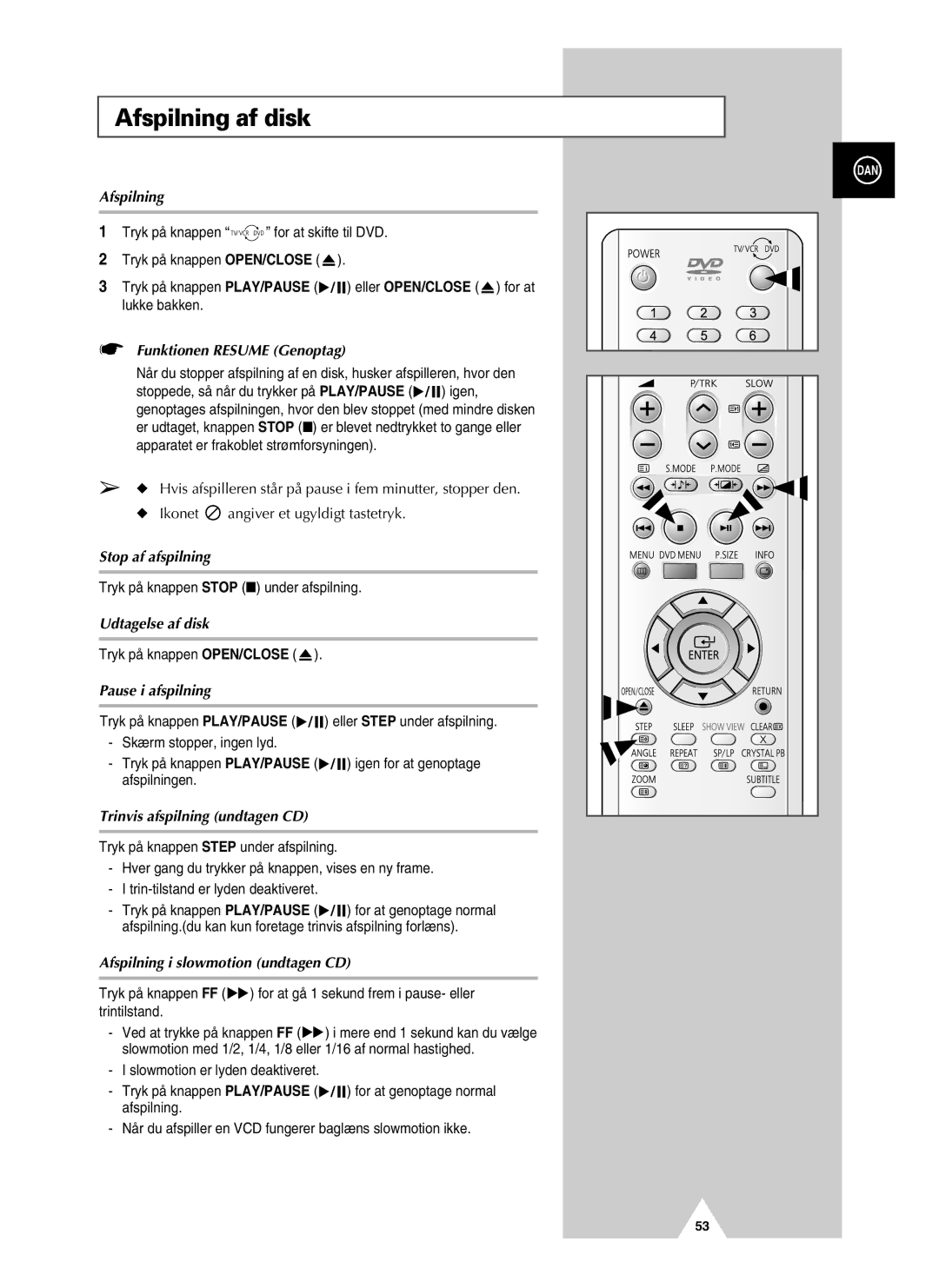 Samsung UW28J10VD5XXEC, UW21J10VD5XXEC manual Afspilning af disk 