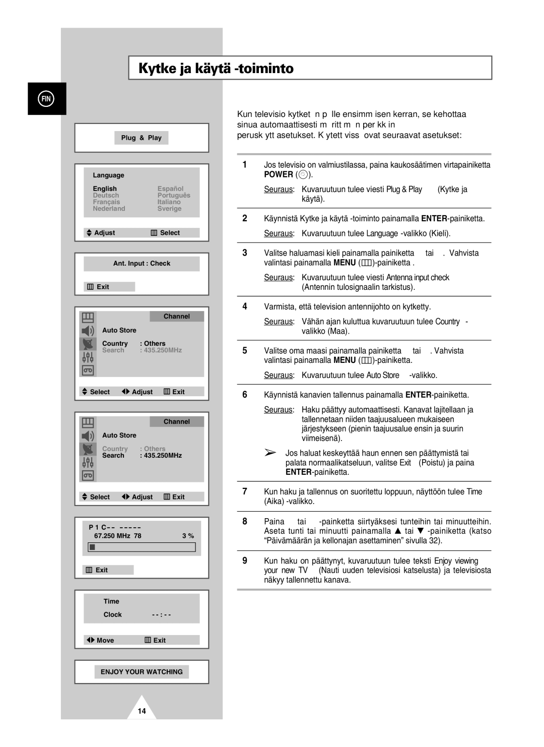 Samsung UW21J10VD5XXEC, UW28J10VD5XXEC manual Kytke ja käytä -toiminto 