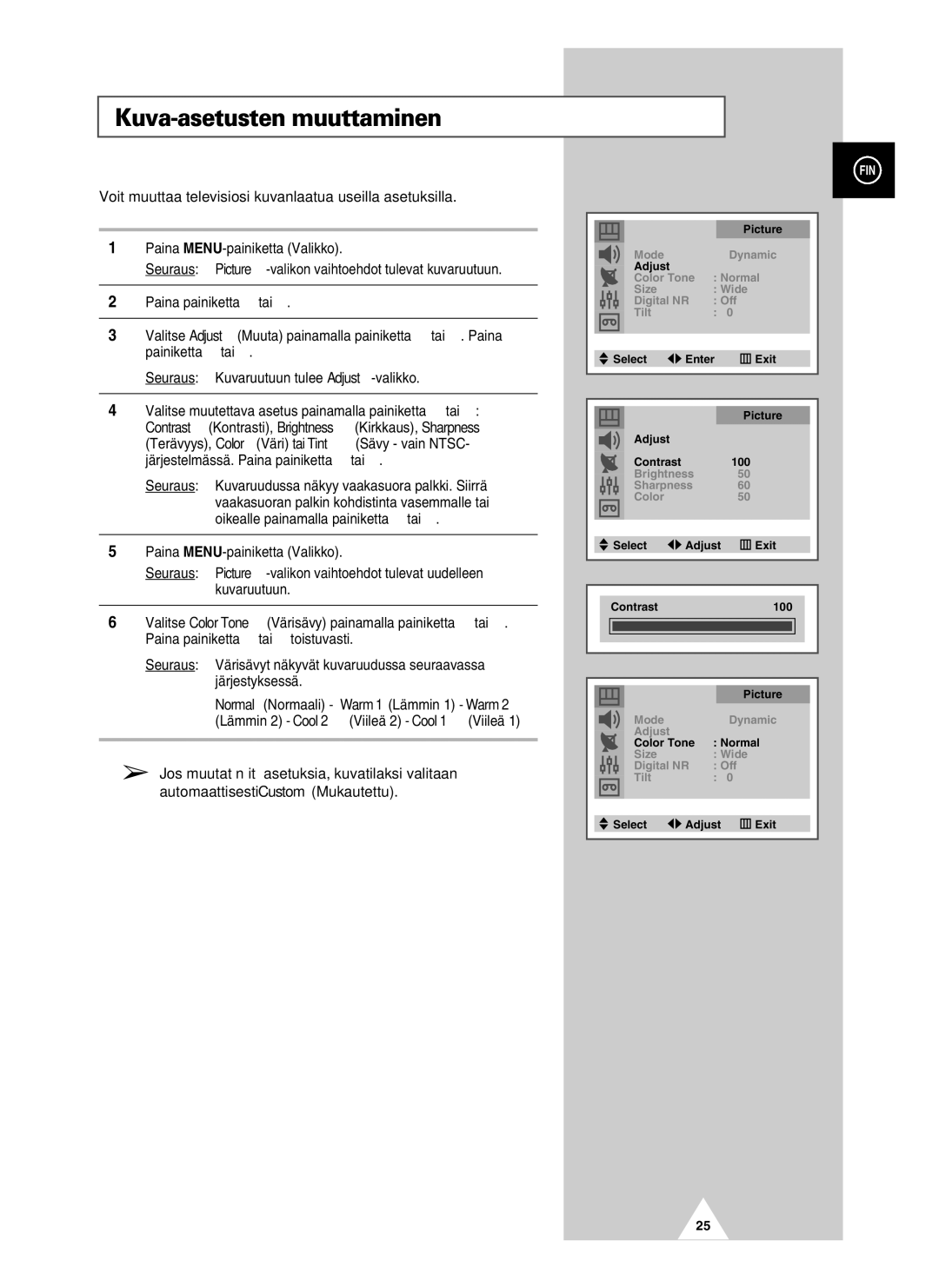 Samsung UW28J10VD5XXEC manual Kuva-asetusten muuttaminen, Voit muuttaa televisiosi kuvanlaatua useilla asetuksilla 