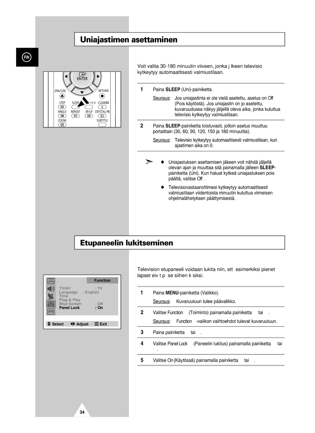 Samsung UW21J10VD5XXEC, UW28J10VD5XXEC manual Uniajastimen asettaminen, Paina Sleep Uni-painiketta 