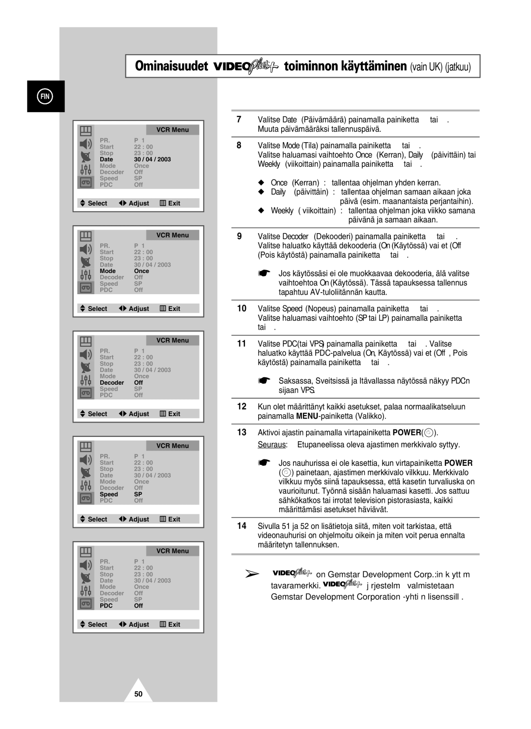 Samsung UW21J10VD5XXEC, UW28J10VD5XXEC manual TM toiminnon käyttäminen vain UK jatkuu 