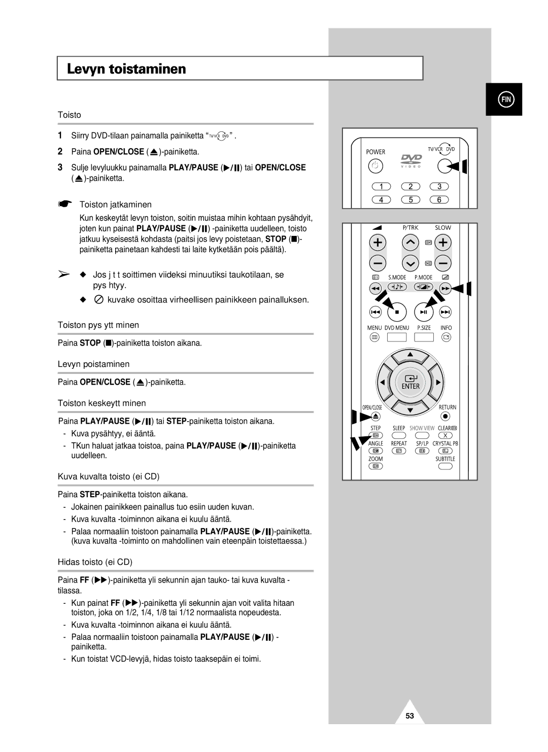 Samsung UW28J10VD5XXEC, UW21J10VD5XXEC manual Levyn toistaminen 