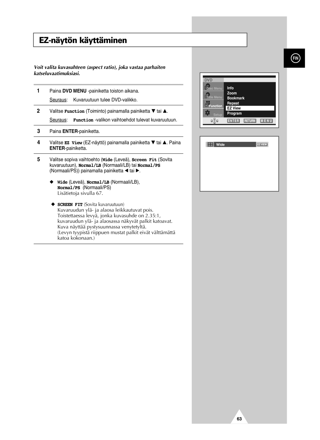 Samsung UW28J10VD5XXEC, UW21J10VD5XXEC manual EZ-näytön käyttäminen 