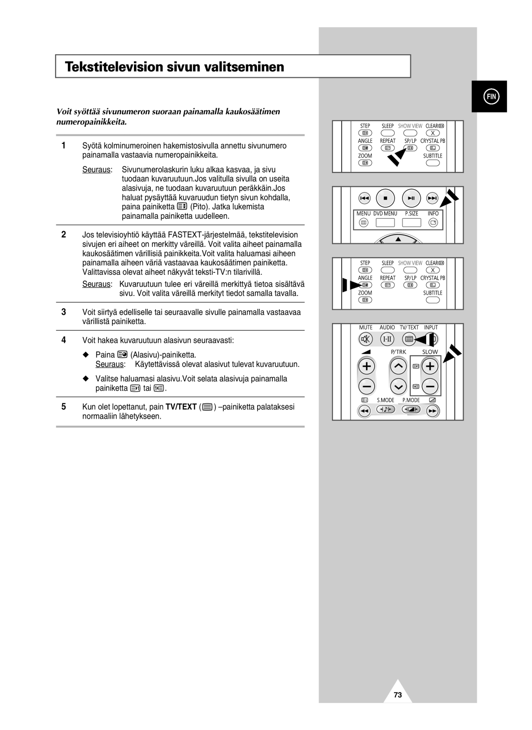 Samsung UW28J10VD5XXEC, UW21J10VD5XXEC manual Tekstitelevision sivun valitseminen 