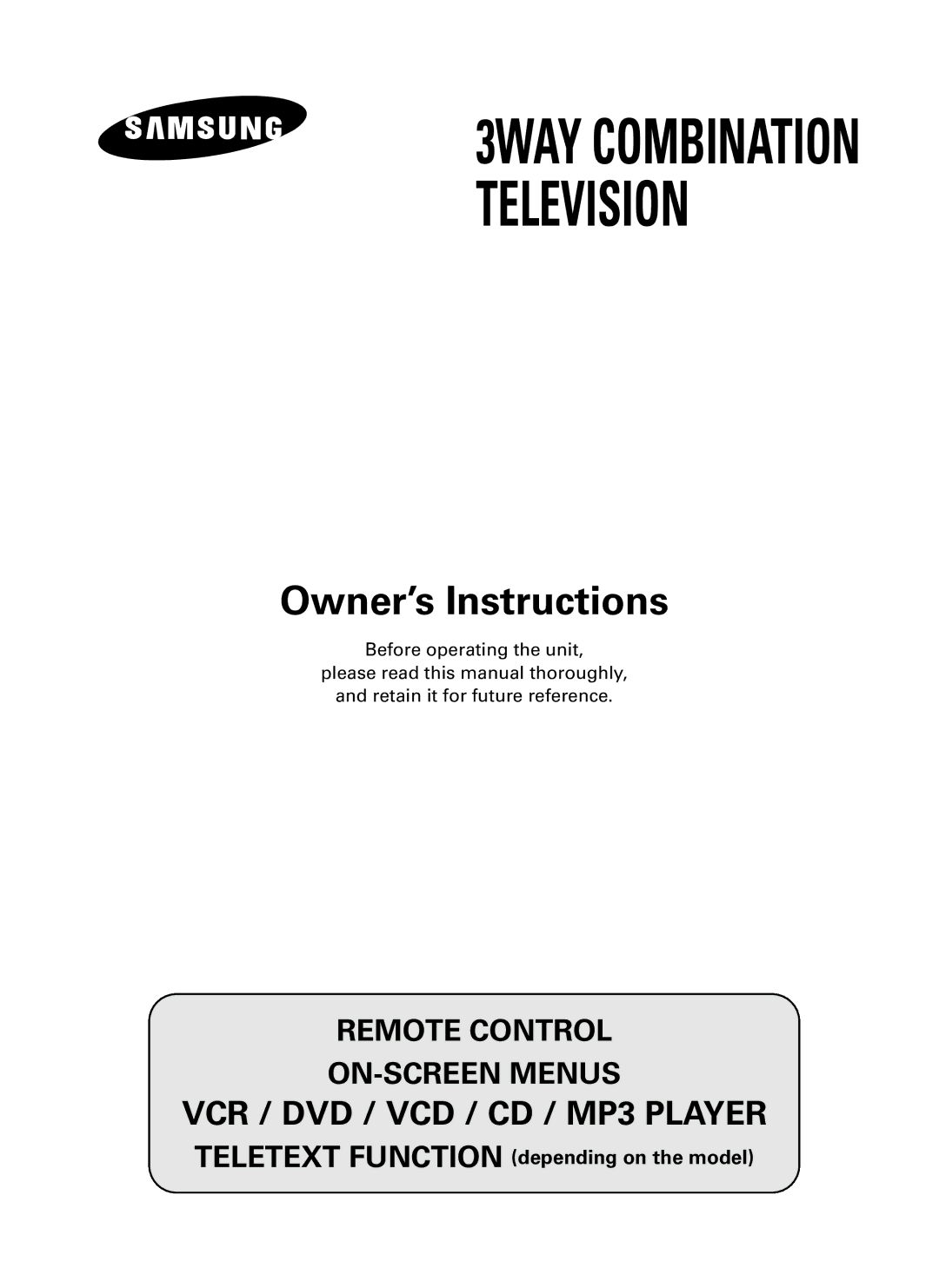 Samsung UW21J10VD5XXEG, UW28J10VD5XXEG, UW21J10VD5XXEC, UW28J10VD5XXEC, UW21J10VD5XXEF manual Owner’s Instructions 