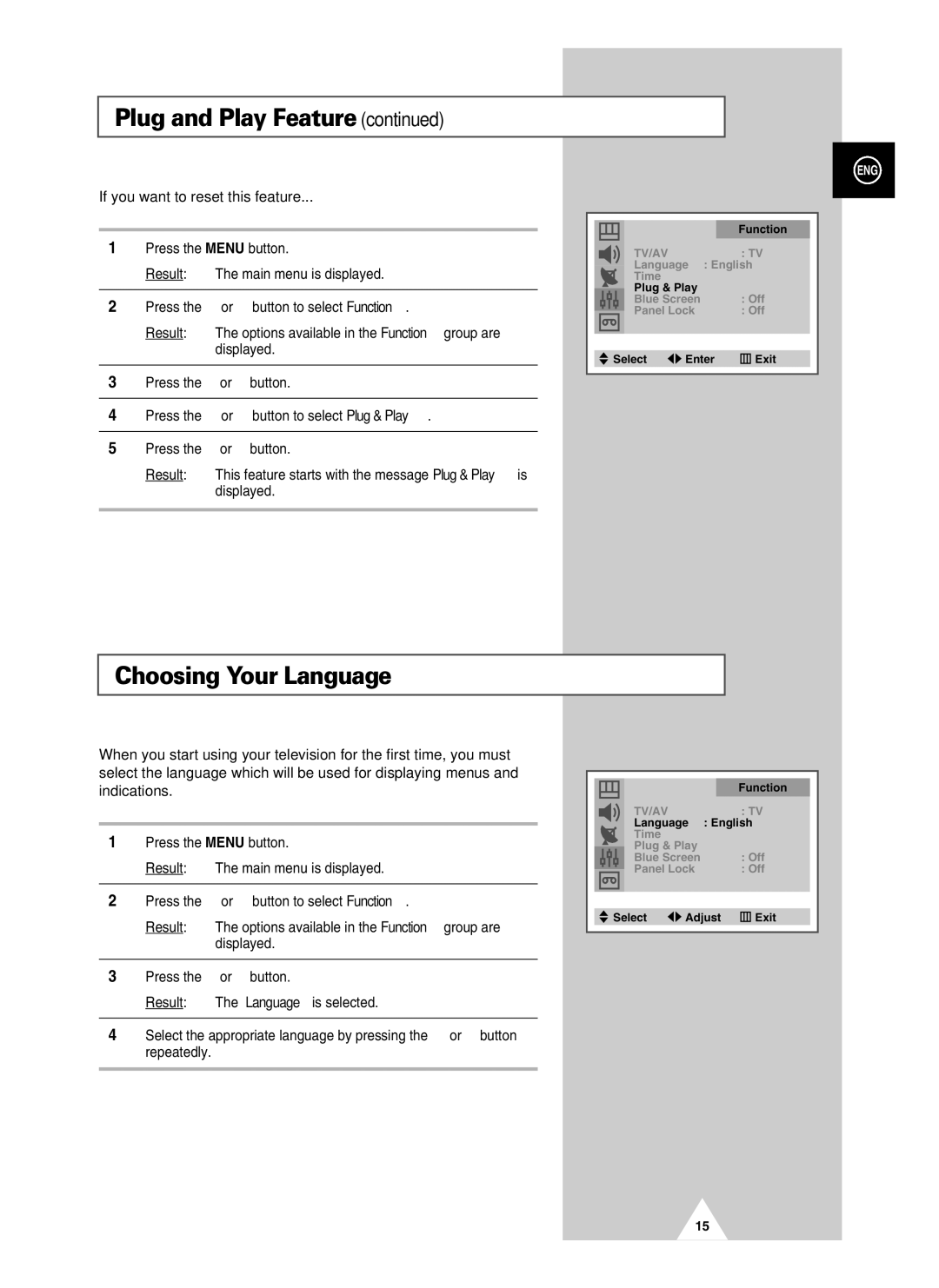 Samsung UW28J10VD5XXEC, UW28J10VD5XXEG, UW21J10VD5XXEG manual Choosing Your Language, If you want to reset this feature 