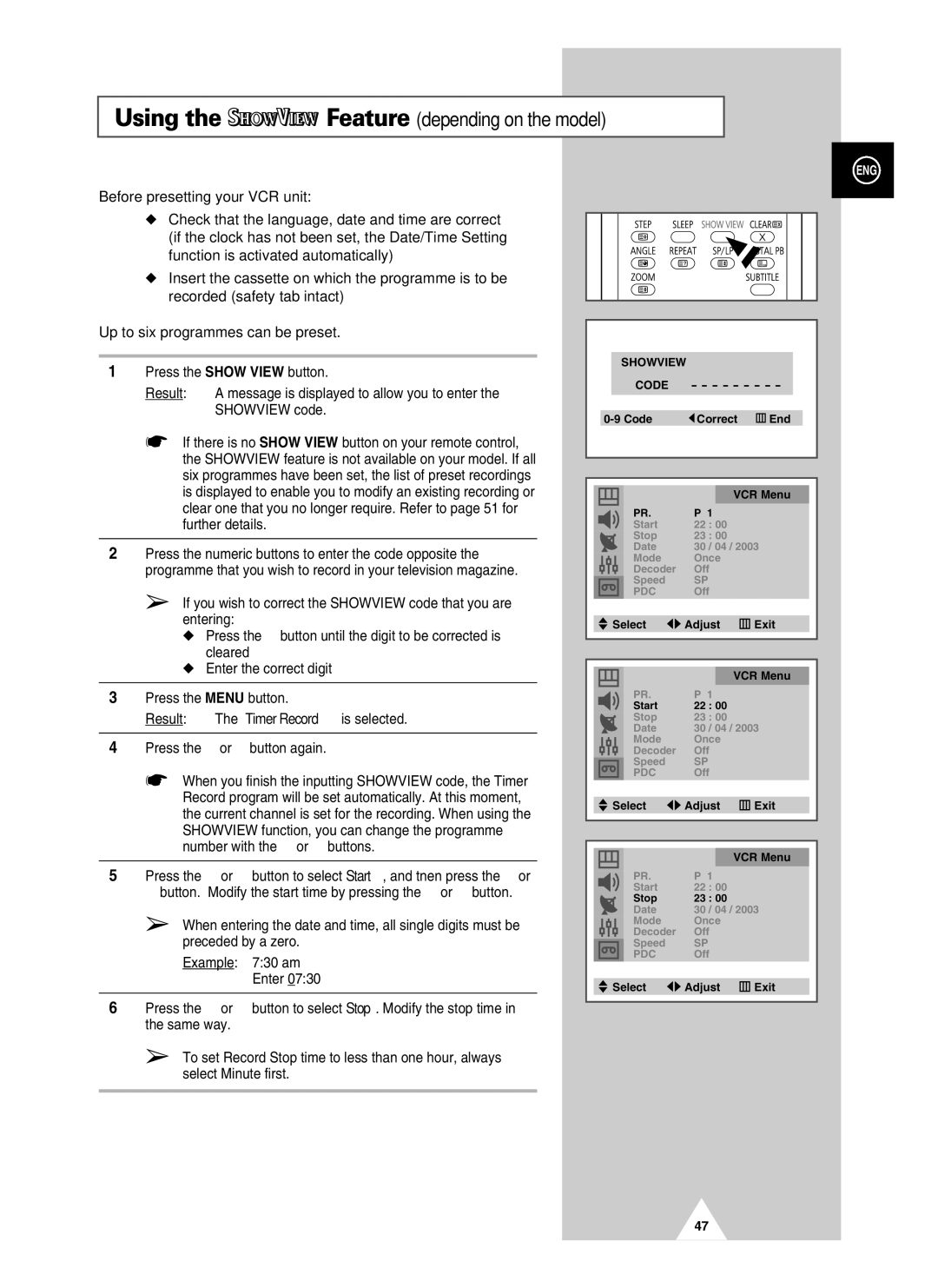 Samsung UW28J10VD5XXEU, UW28J10VD5XXEG manual Using the Feature depending on the model, Before presetting your VCR unit 