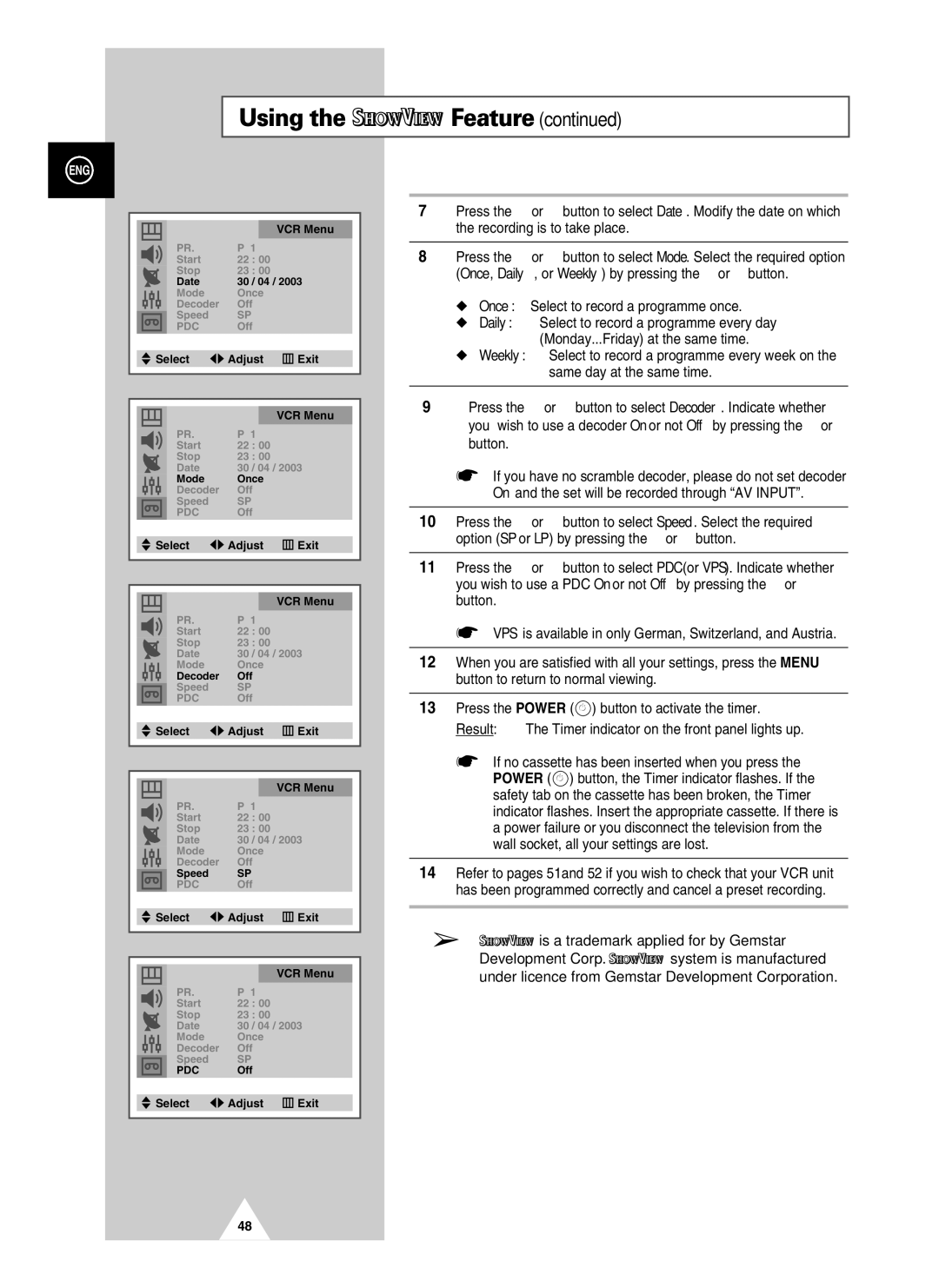 Samsung UW28J10VD5XXEG, UW21J10VD5XXEG, UW21J10VD5XXEC manual Using the Feature, Is a trademark applied for by Gemstar 