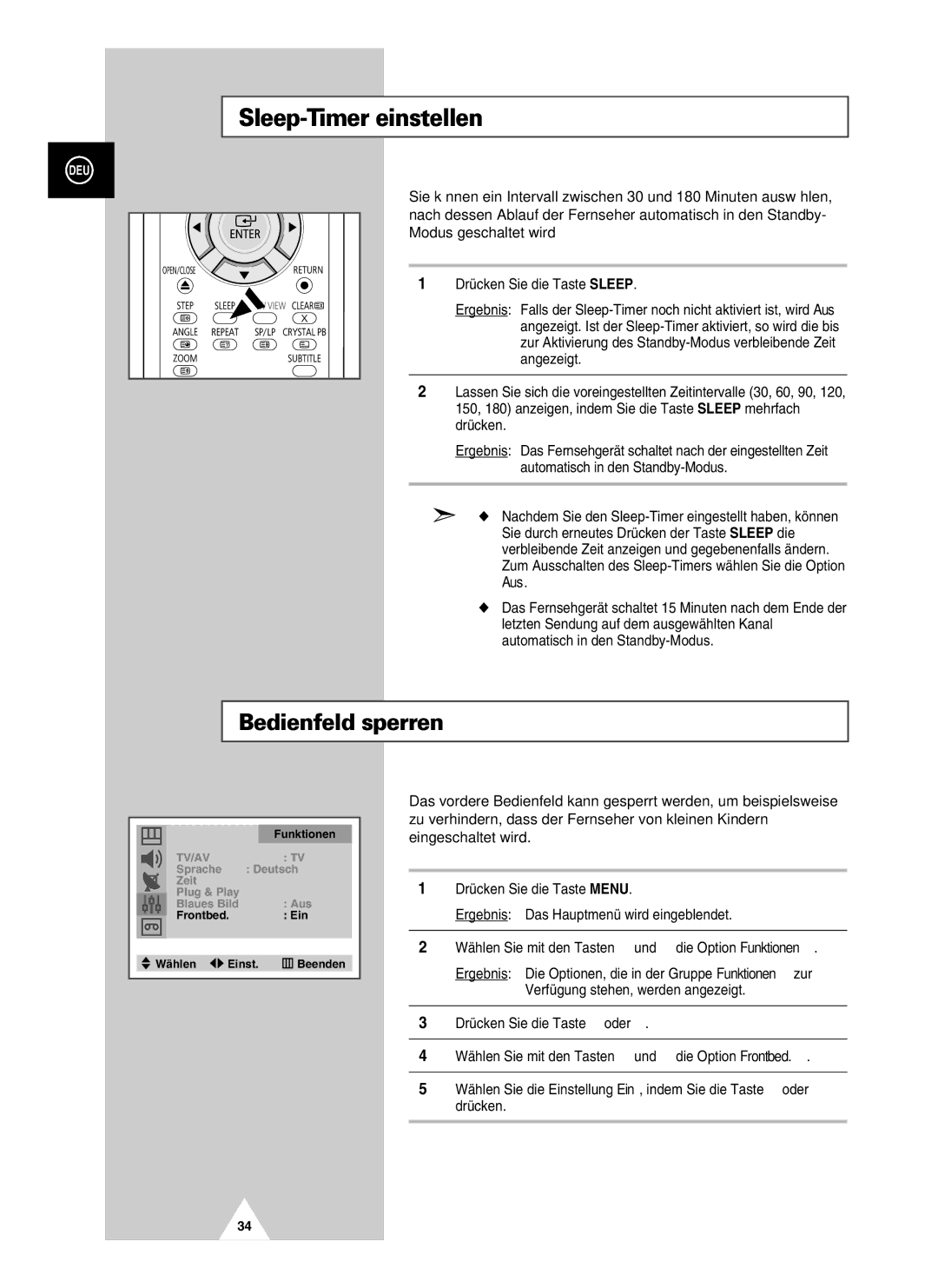 Samsung UW21J10VD5XXEC, UW28J10VD5XXEG, UW21J10VD5XXEG, UW28J10VD5XXEC manual Sleep-Timer einstellen, Aus 