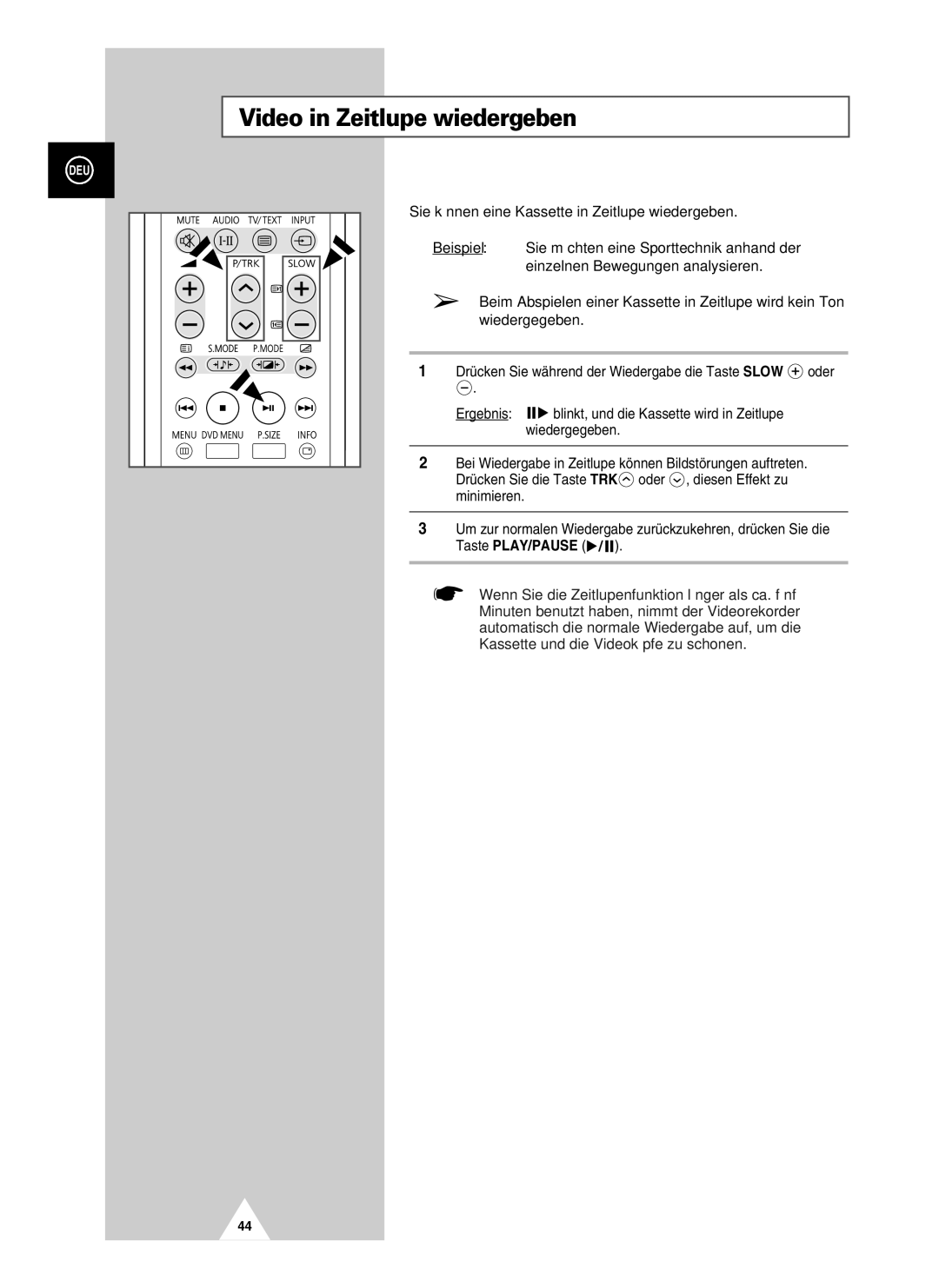 Samsung UW28J10VD5XXEG, UW21J10VD5XXEG, UW21J10VD5XXEC, UW28J10VD5XXEC manual Video in Zeitlupe wiedergeben 