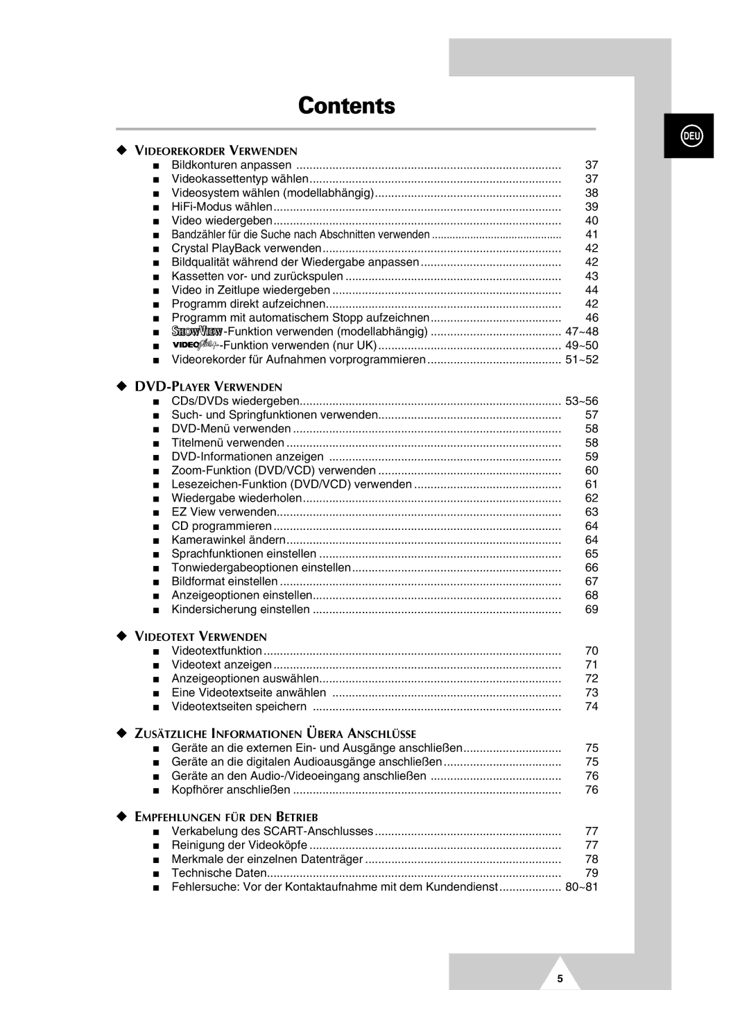 Samsung UW21J10VD5XXEG, UW28J10VD5XXEG, UW21J10VD5XXEC, UW28J10VD5XXEC manual Contents 