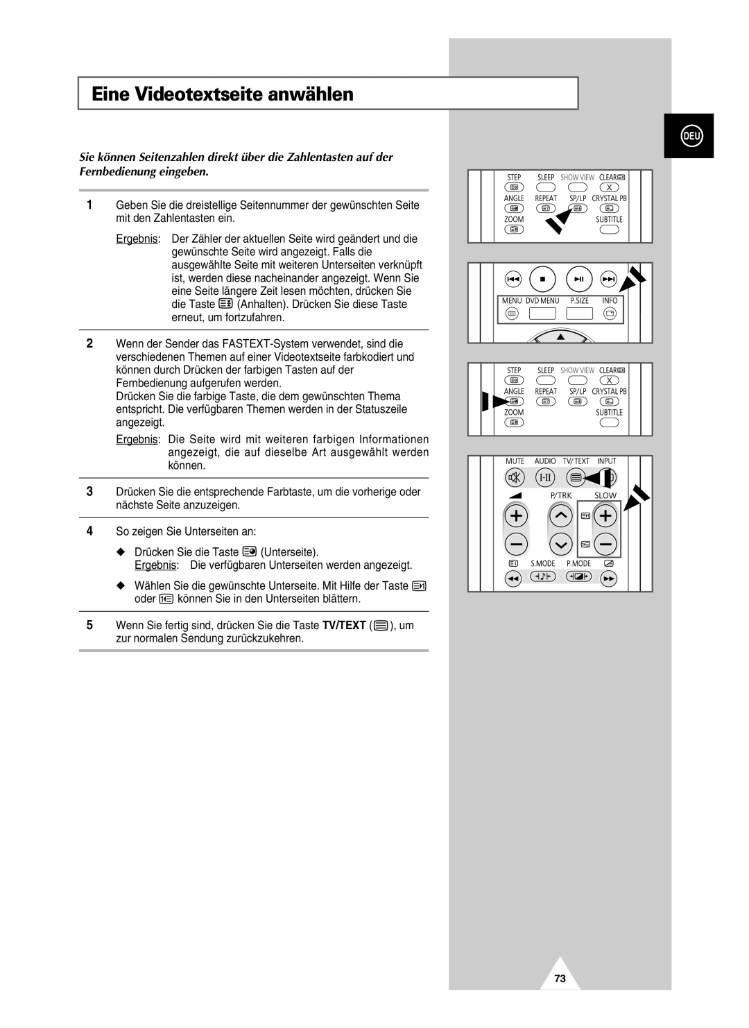 Samsung UW21J10VD5XXEG, UW28J10VD5XXEG, UW21J10VD5XXEC, UW28J10VD5XXEC manual Eine Videotextseite anwählen 