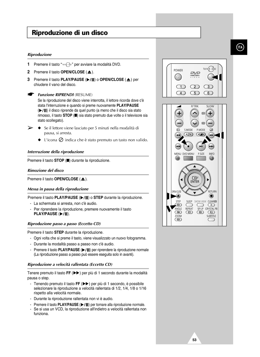 Samsung UW21J10VD5XXEG, UW28J10VD5XXEG, UW21J10VD5XXEC, UW28J10VD5XXEC manual Riproduzione di un disco 