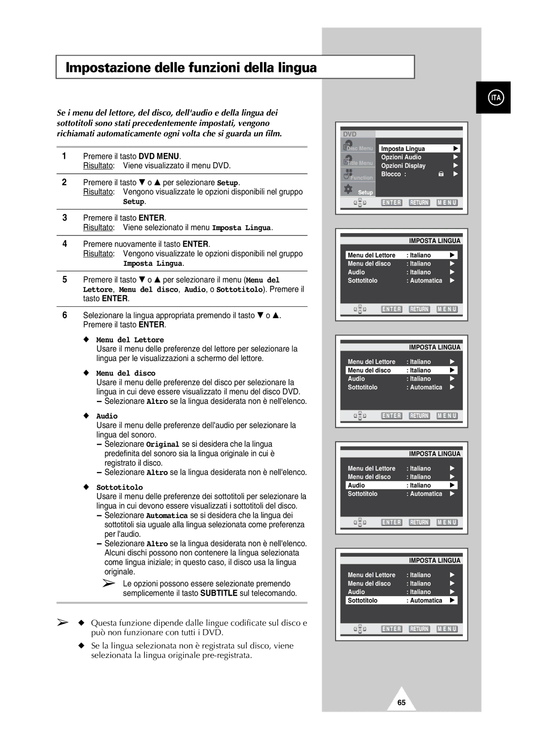 Samsung UW21J10VD5XXEG, UW28J10VD5XXEG, UW21J10VD5XXEC, UW28J10VD5XXEC manual Impostazione delle funzioni della lingua 