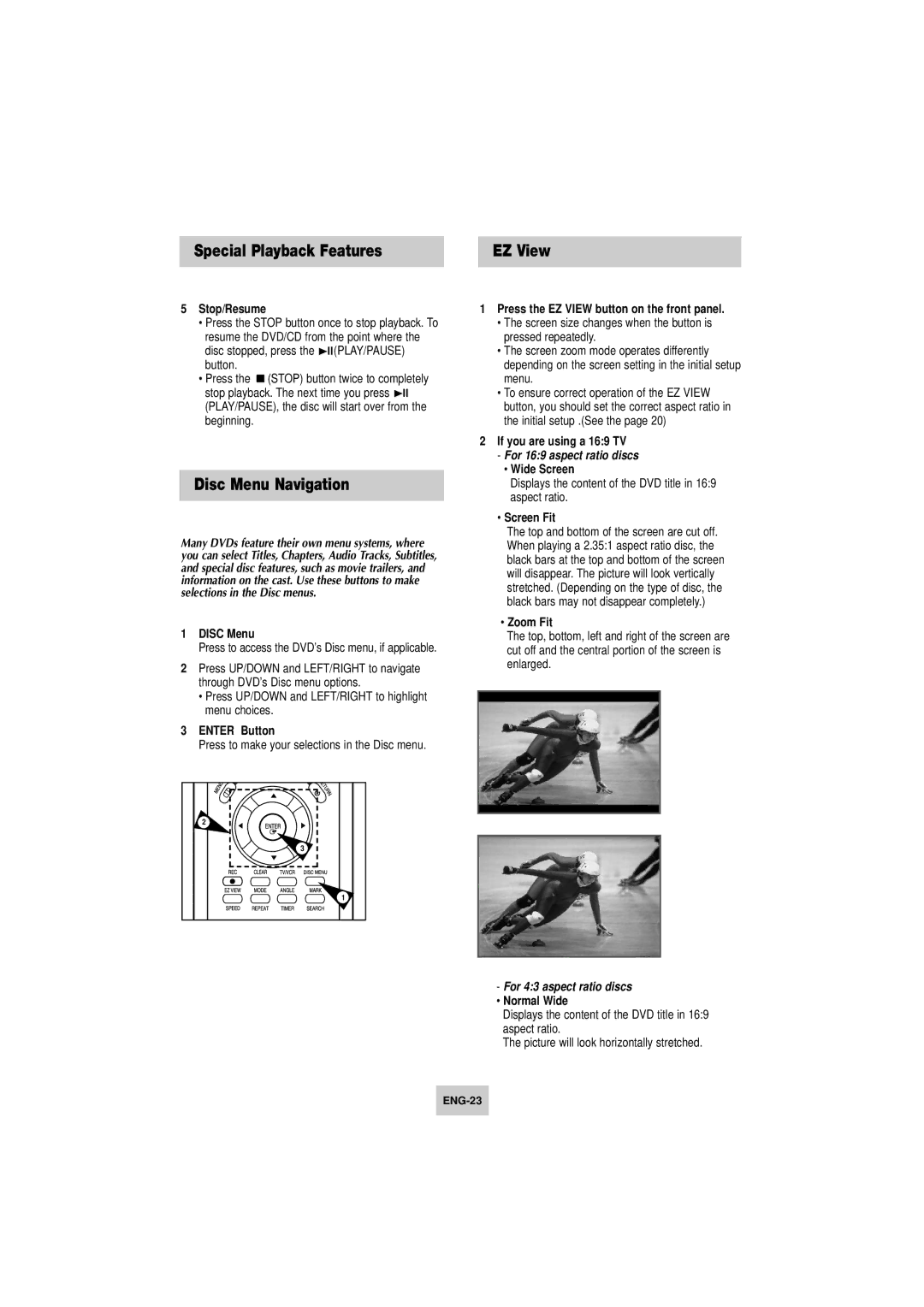 Samsung DVD-V4800 instruction manual Special Playback Features, Disc Menu Navigation, EZ View 