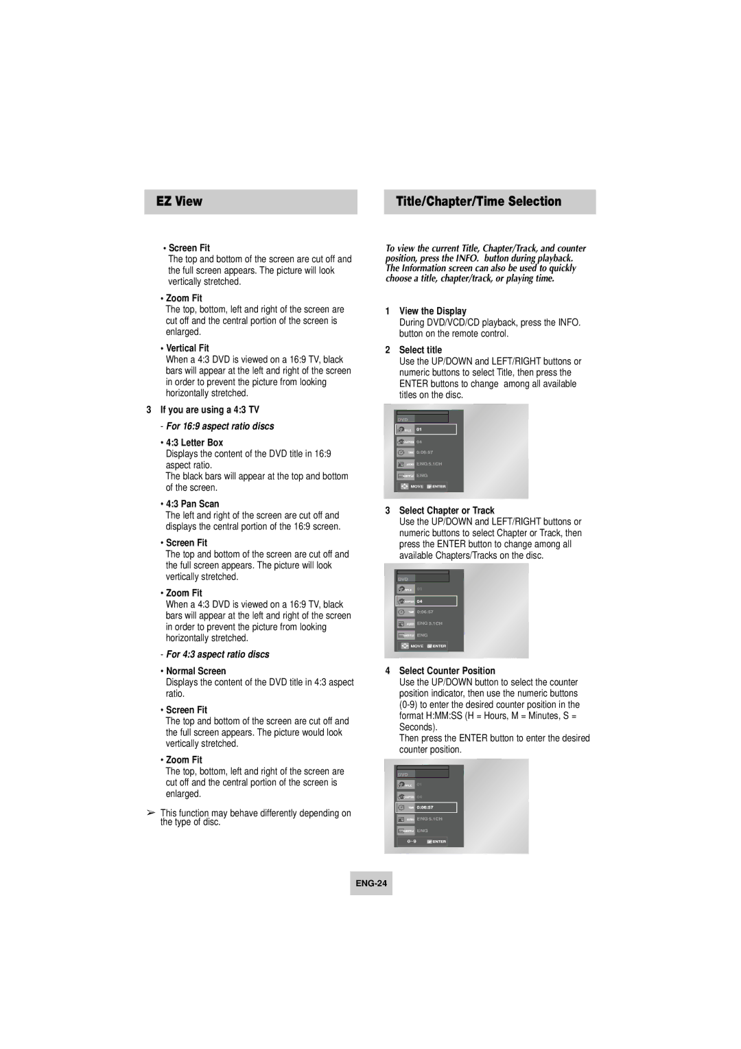 Samsung DVD-V4800 instruction manual EZ View, Title/Chapter/Time Selection 