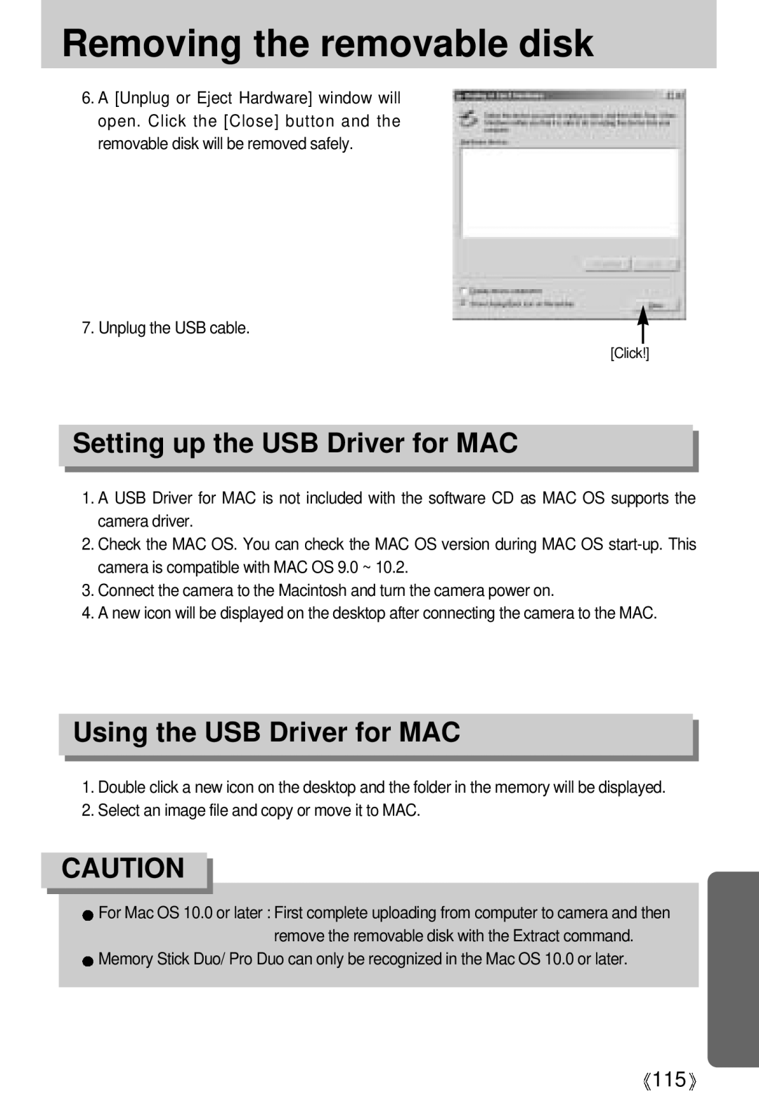 Samsung V50 user manual Setting up the USB Driver for MAC, Using the USB Driver for MAC 