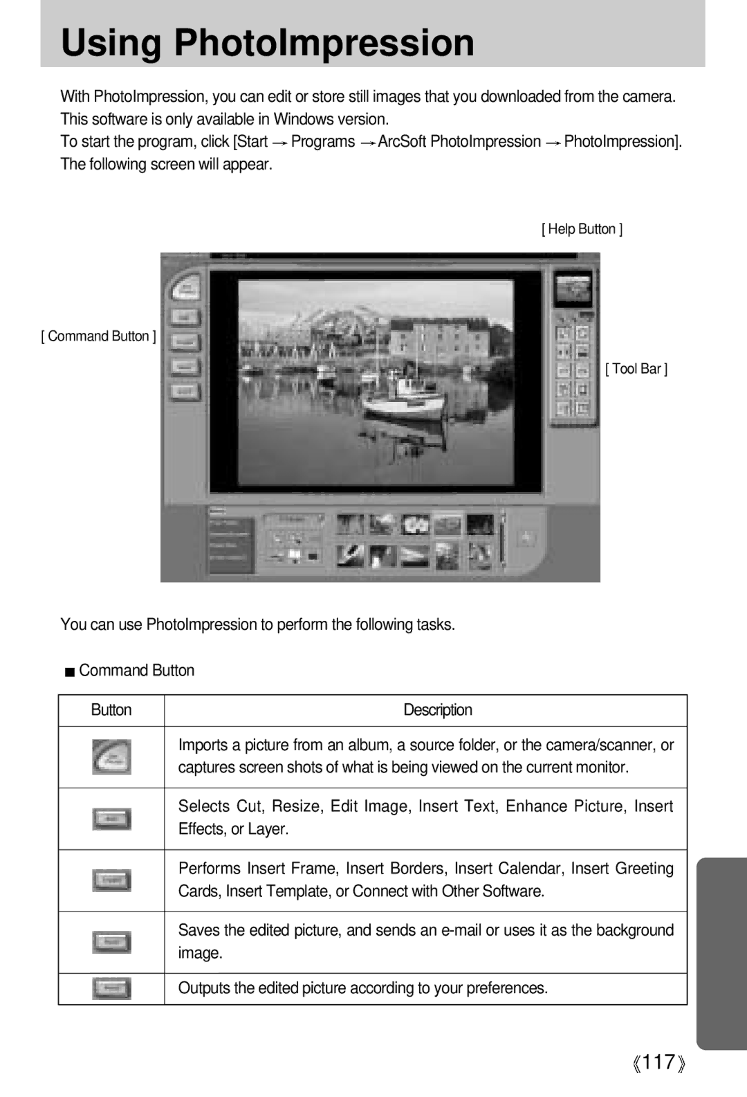 Samsung V50 user manual Using PhotoImpression 