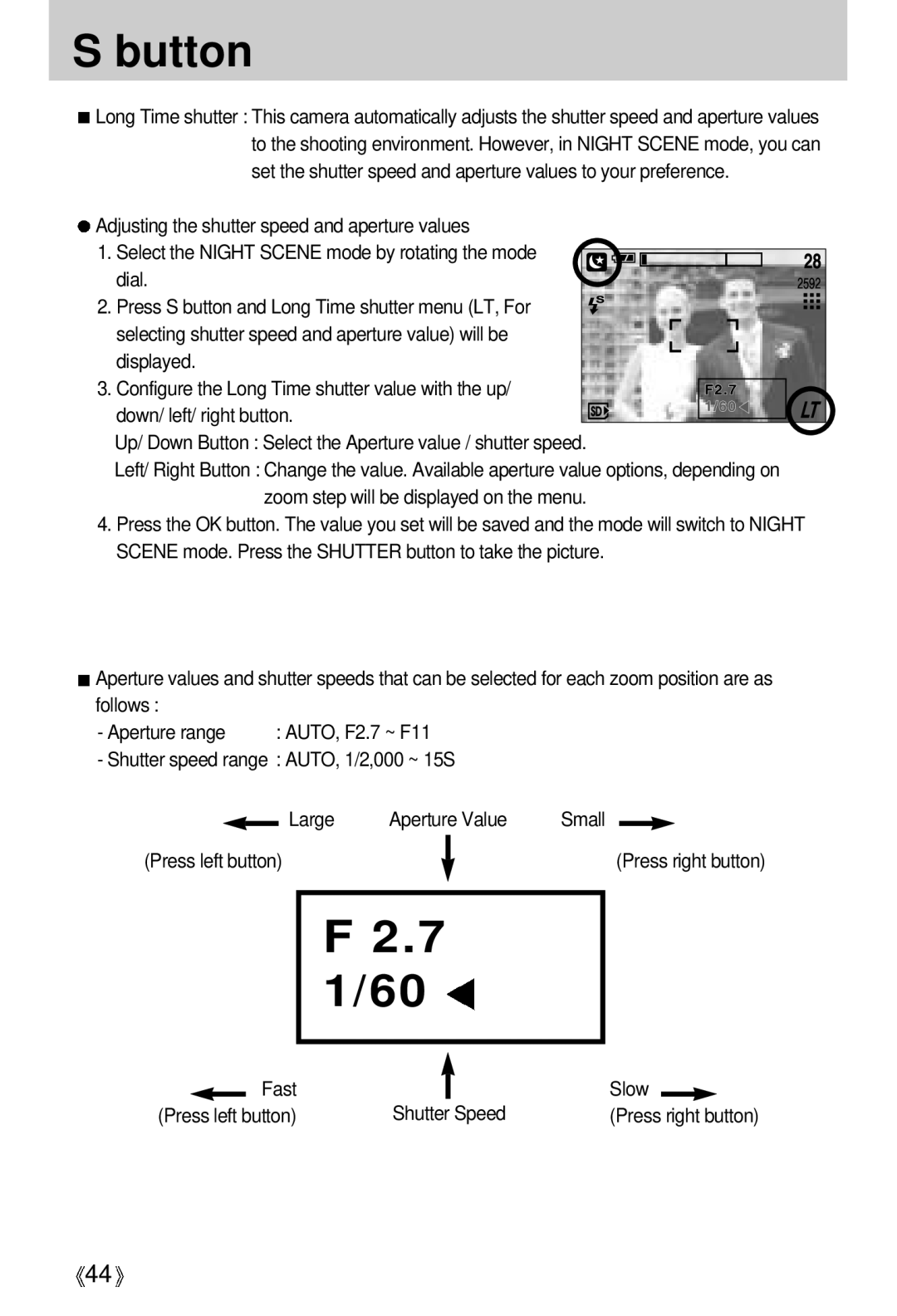 Samsung V50 user manual 7 1/60, Fast Slow, Shutter Speed 