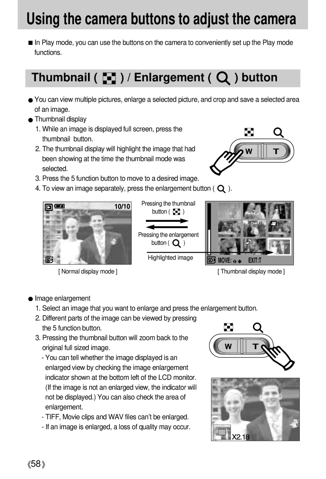 Samsung V50 user manual Thumbnail / Enlargement button 