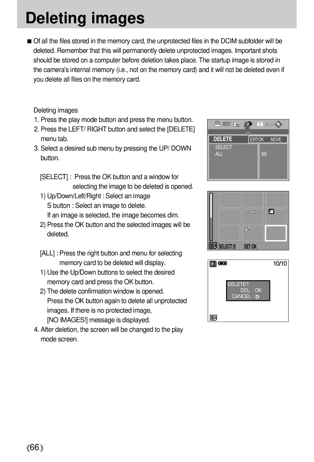 Samsung V50 user manual Deleting images, Delete confirmation window is opened 