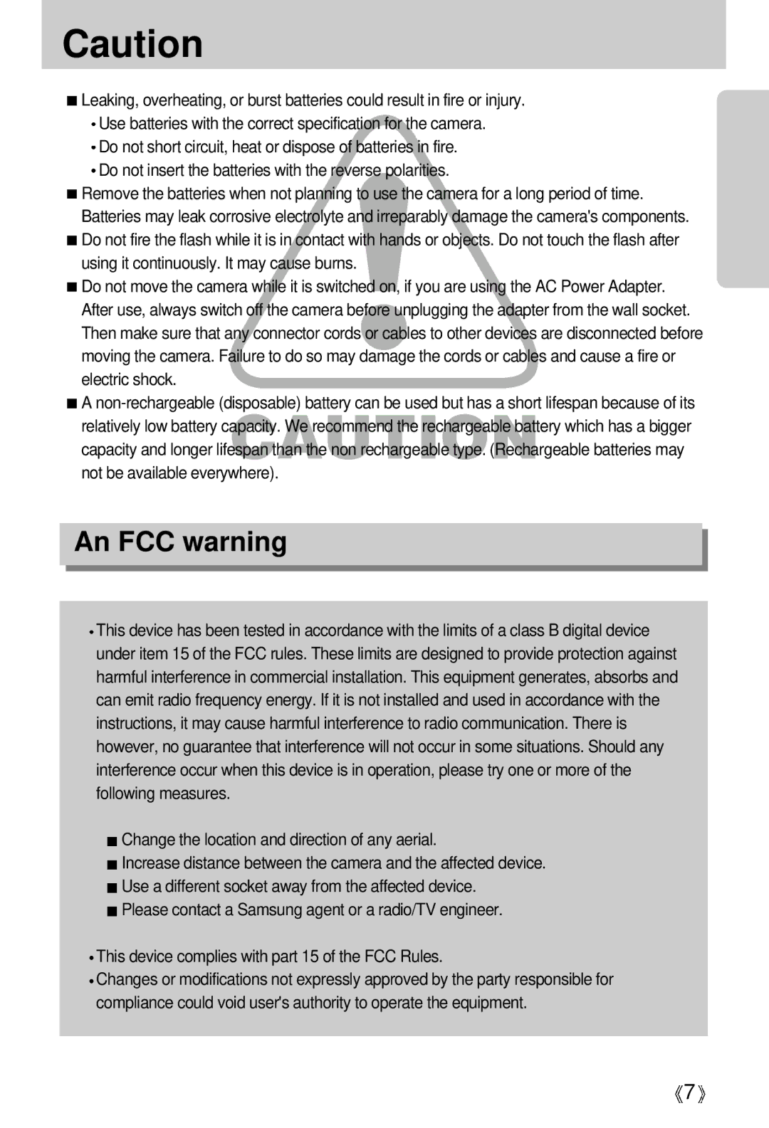 Samsung V50 user manual An FCC warning 