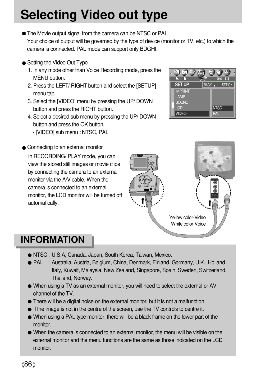 Samsung V50 user manual Selecting Video out type 