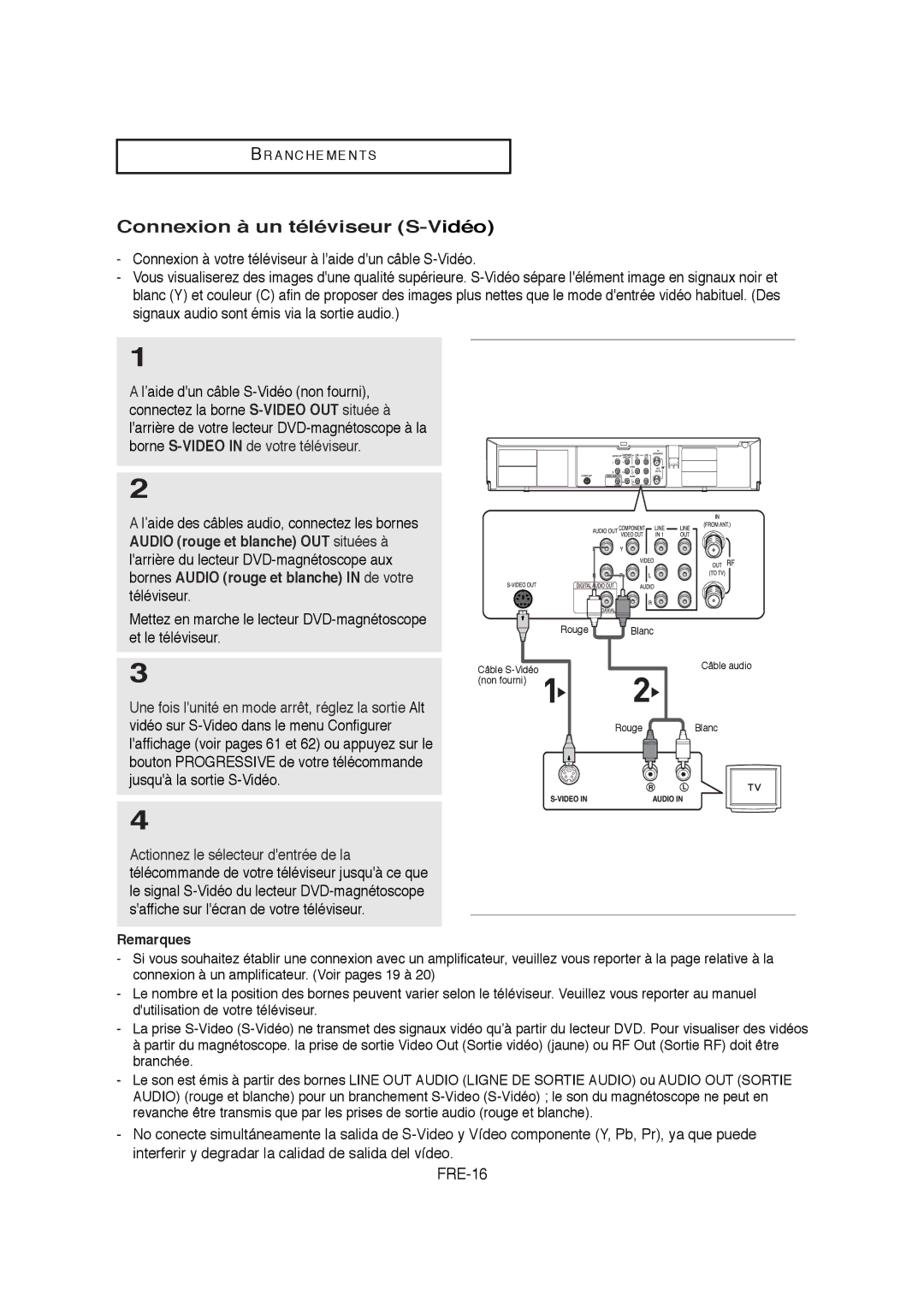 Samsung V6700-XAC, AK68-01304A, 20070205090323359 instruction manual Connexion à un téléviseur S-Vidéo, FRE-16 