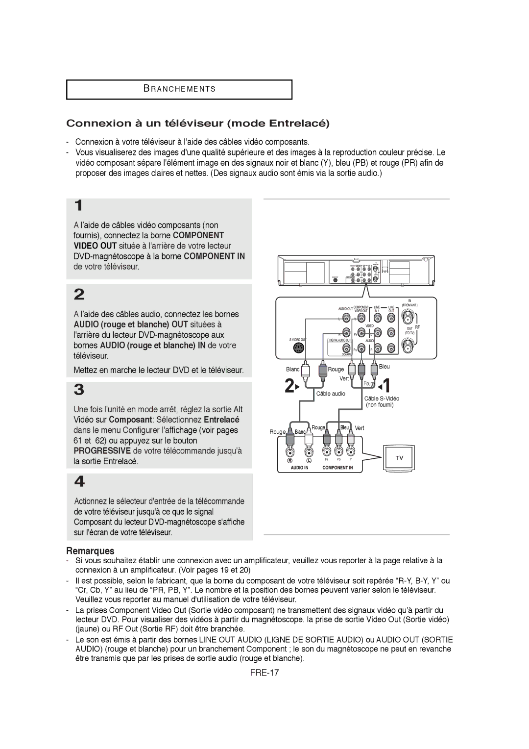 Samsung AK68-01304A, V6700-XAC, 20070205090323359 Connexion à un téléviseur mode Entrelacé, Remarques, FRE-17 