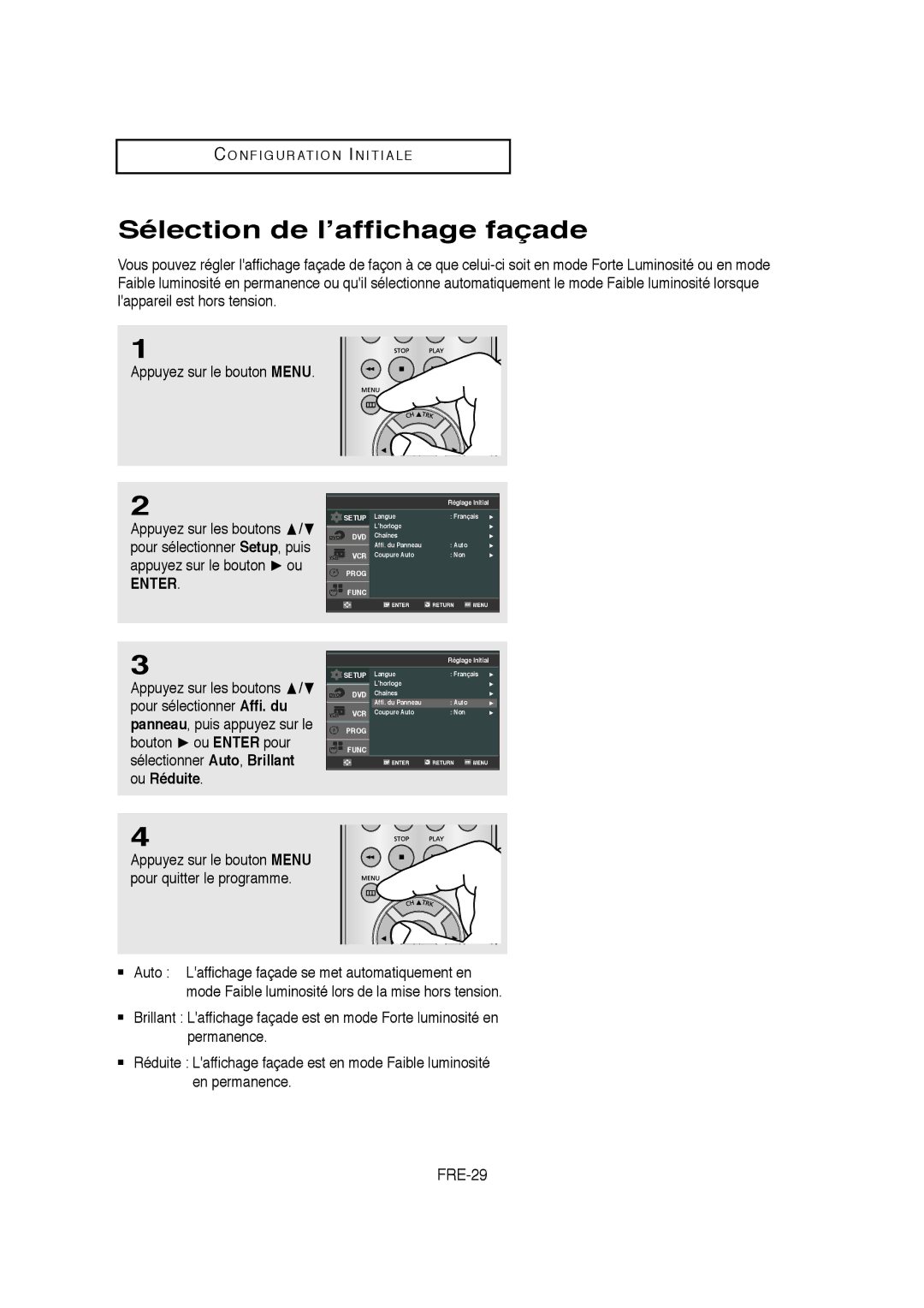 Samsung AK68-01304A, V6700-XAC, 20070205090323359 instruction manual Sélection de l’affichage façade, FRE-29 