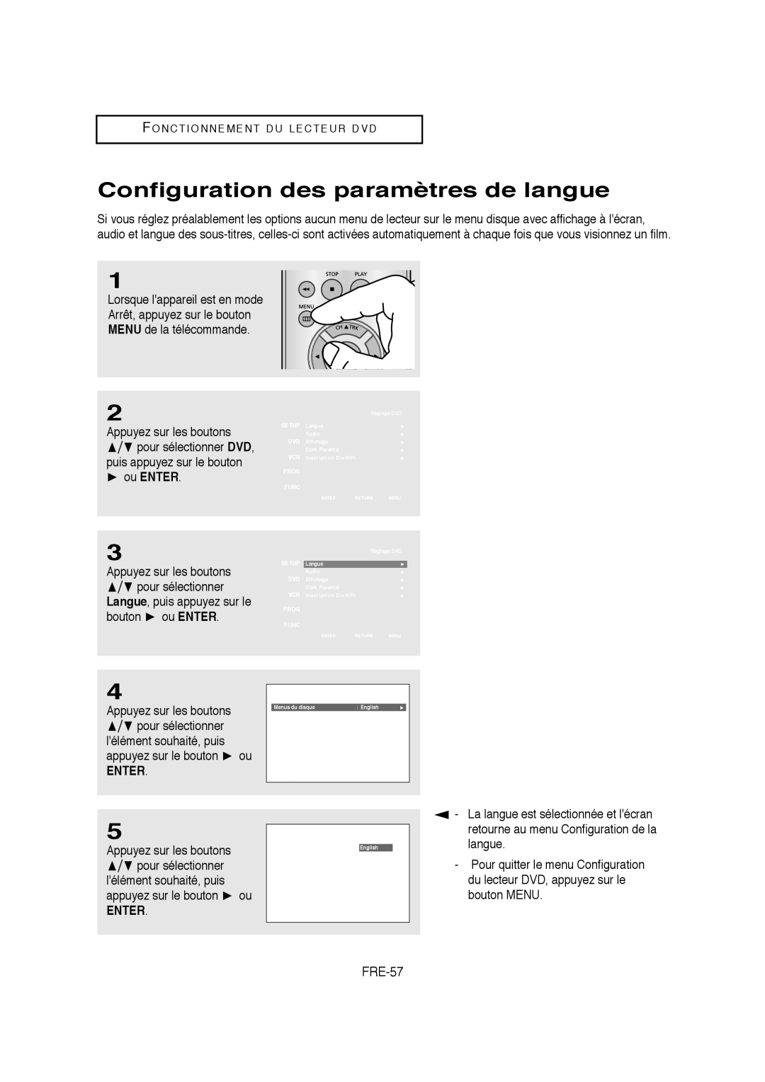 Samsung AK68-01304A, V6700-XAC, 20070205090323359 instruction manual Configuration des paramètres de langue, FRE-57 