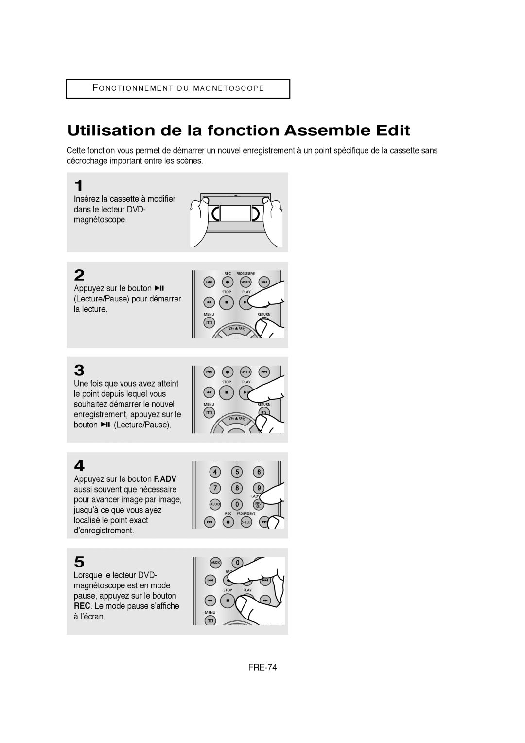 Samsung V6700-XAC, AK68-01304A, 20070205090323359 instruction manual Utilisation de la fonction Assemble Edit, FRE-74 