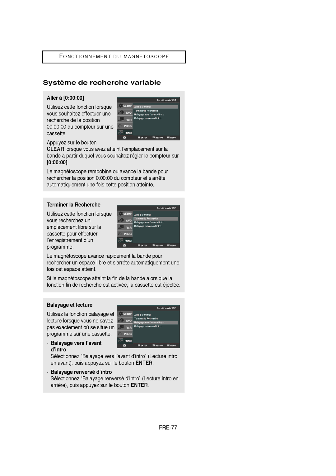 Samsung AK68-01304A Système de recherche variable, FRE-77, Aller à, Terminer la Recherche, Balayage renversé d’intro 