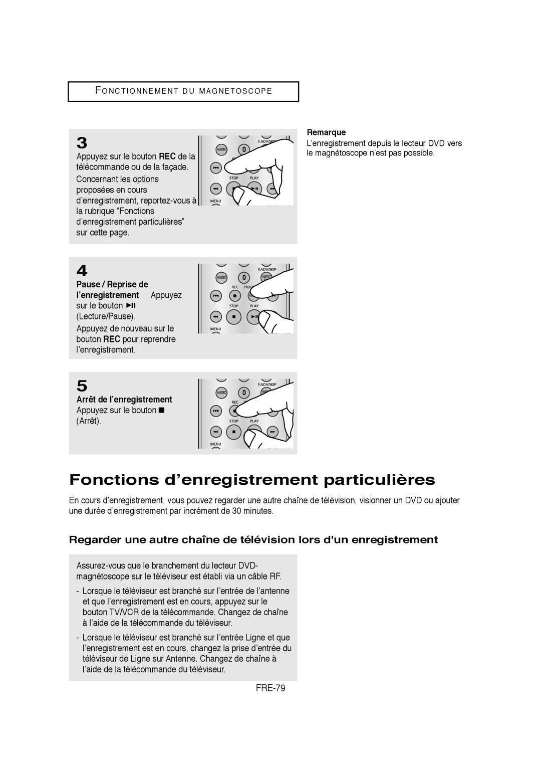 Samsung 20070205090323359, V6700-XAC, AK68-01304A instruction manual Fonctions d’enregistrement particulières, FRE-79 