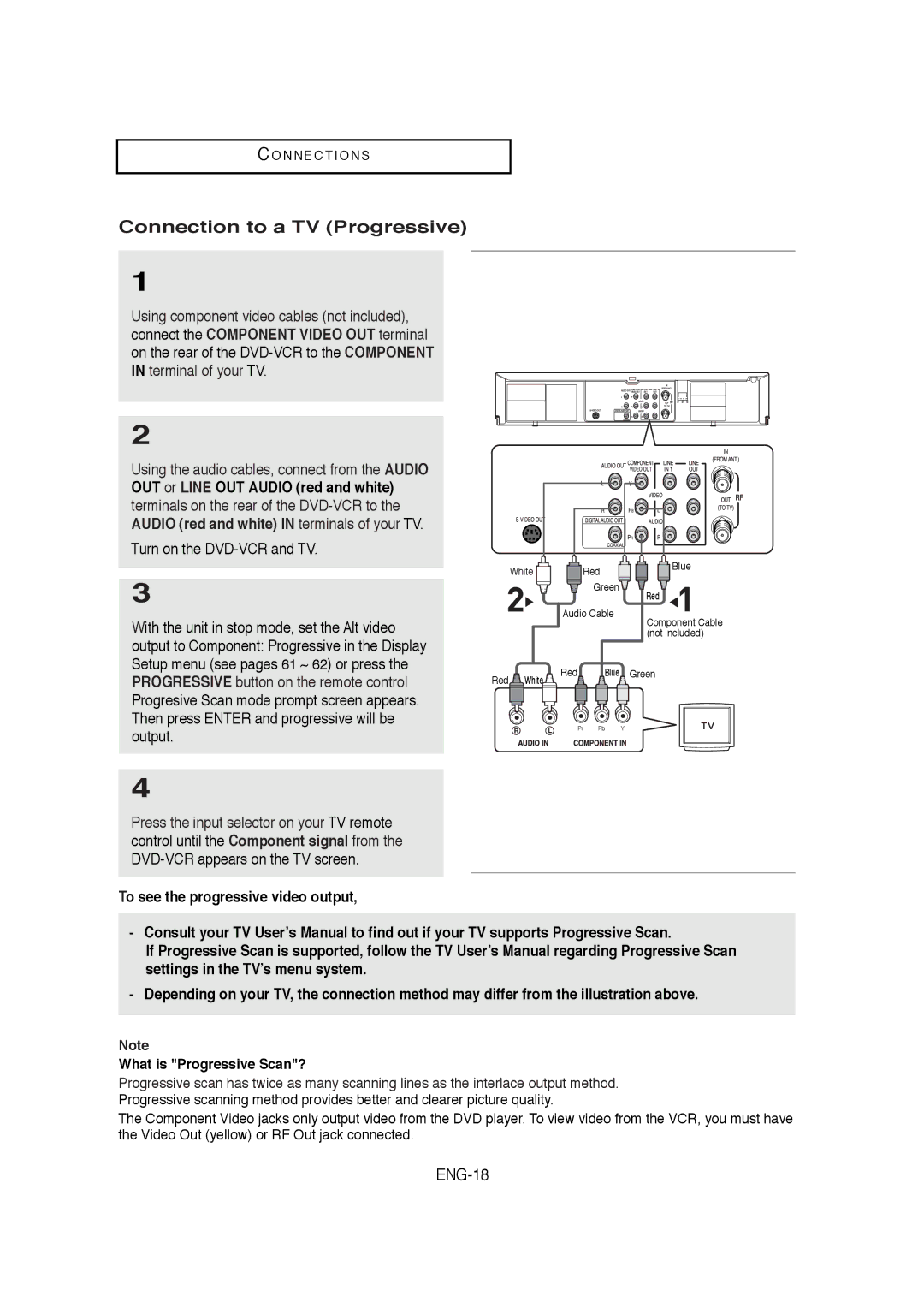 Samsung V6700-XAC, AK68-01304A, 20070205090323359 instruction manual Connection to a TV Progressive, ENG-18 