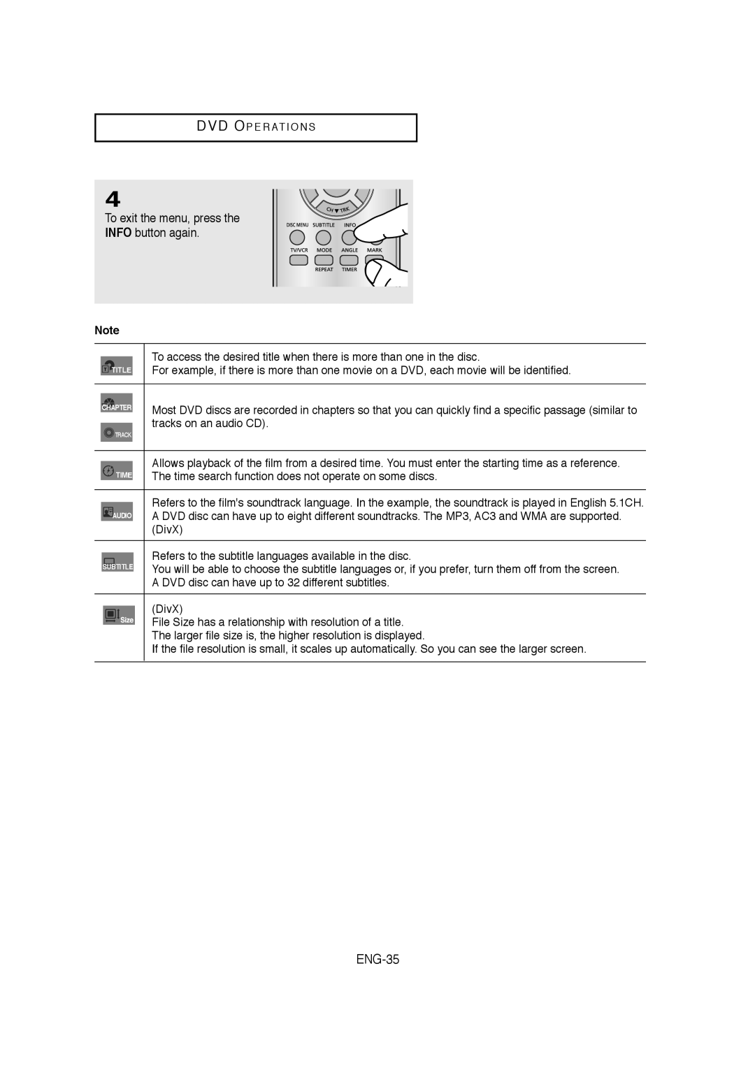 Samsung 20070205090323359, V6700-XAC, AK68-01304A instruction manual ENG-35, To exit the menu, press Info button again 