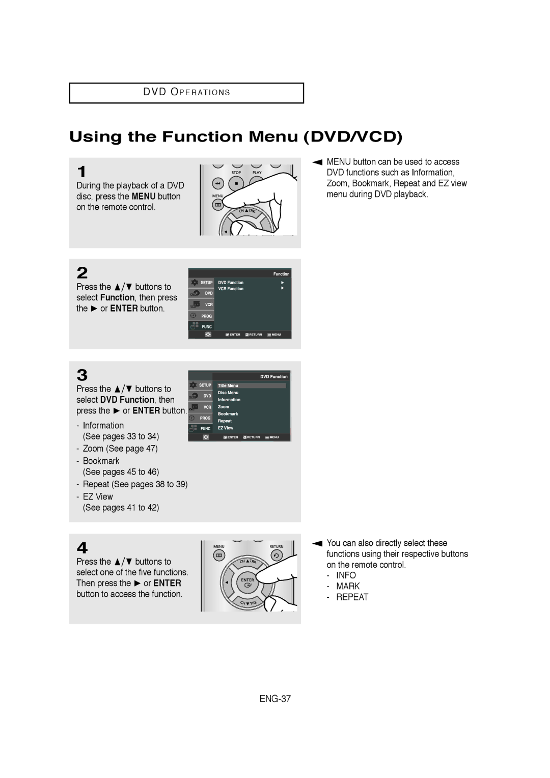 Samsung AK68-01304A, V6700-XAC, 20070205090323359 instruction manual Using the Function Menu DVD/VCD, ENG-37 