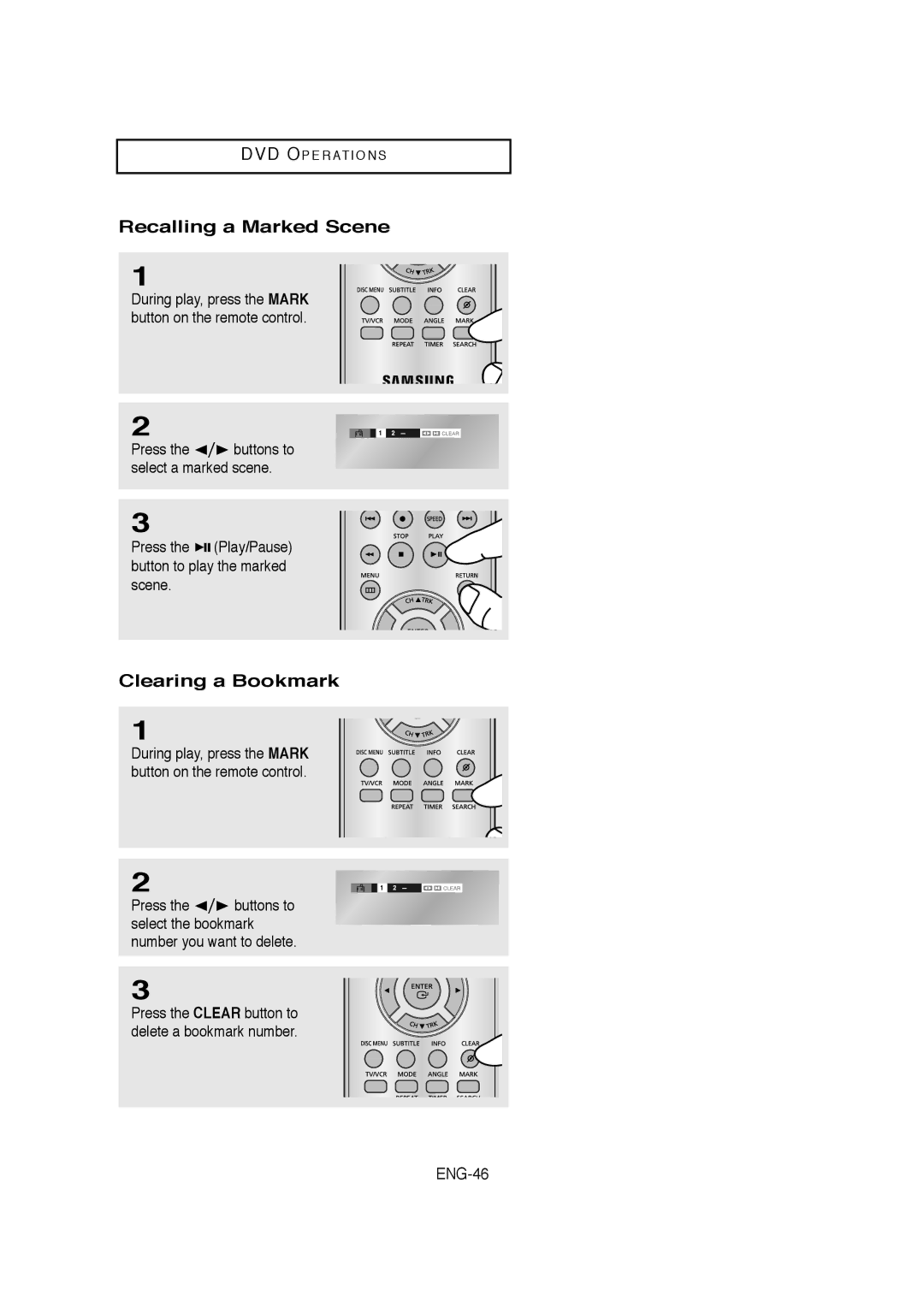 Samsung V6700-XAC, AK68-01304A, 20070205090323359 instruction manual Recalling a Marked Scene, Clearing a Bookmark, ENG-46 